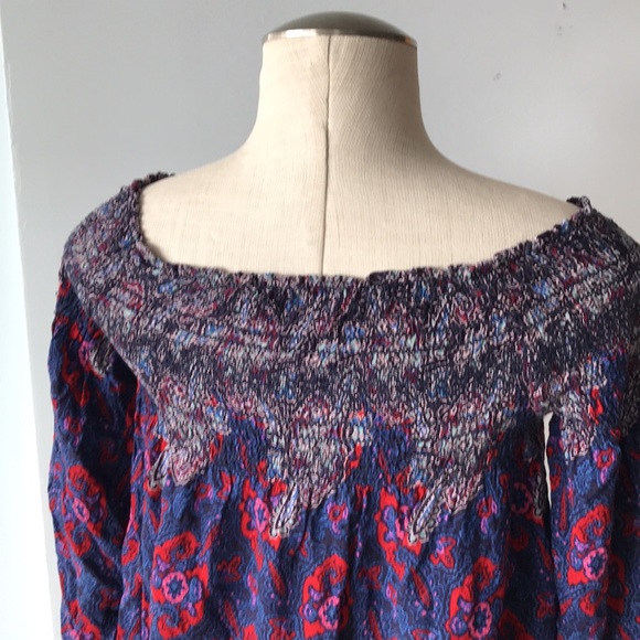 Vintage AMERICA blue & red peasant hippie blouse - Picture 6 of 11